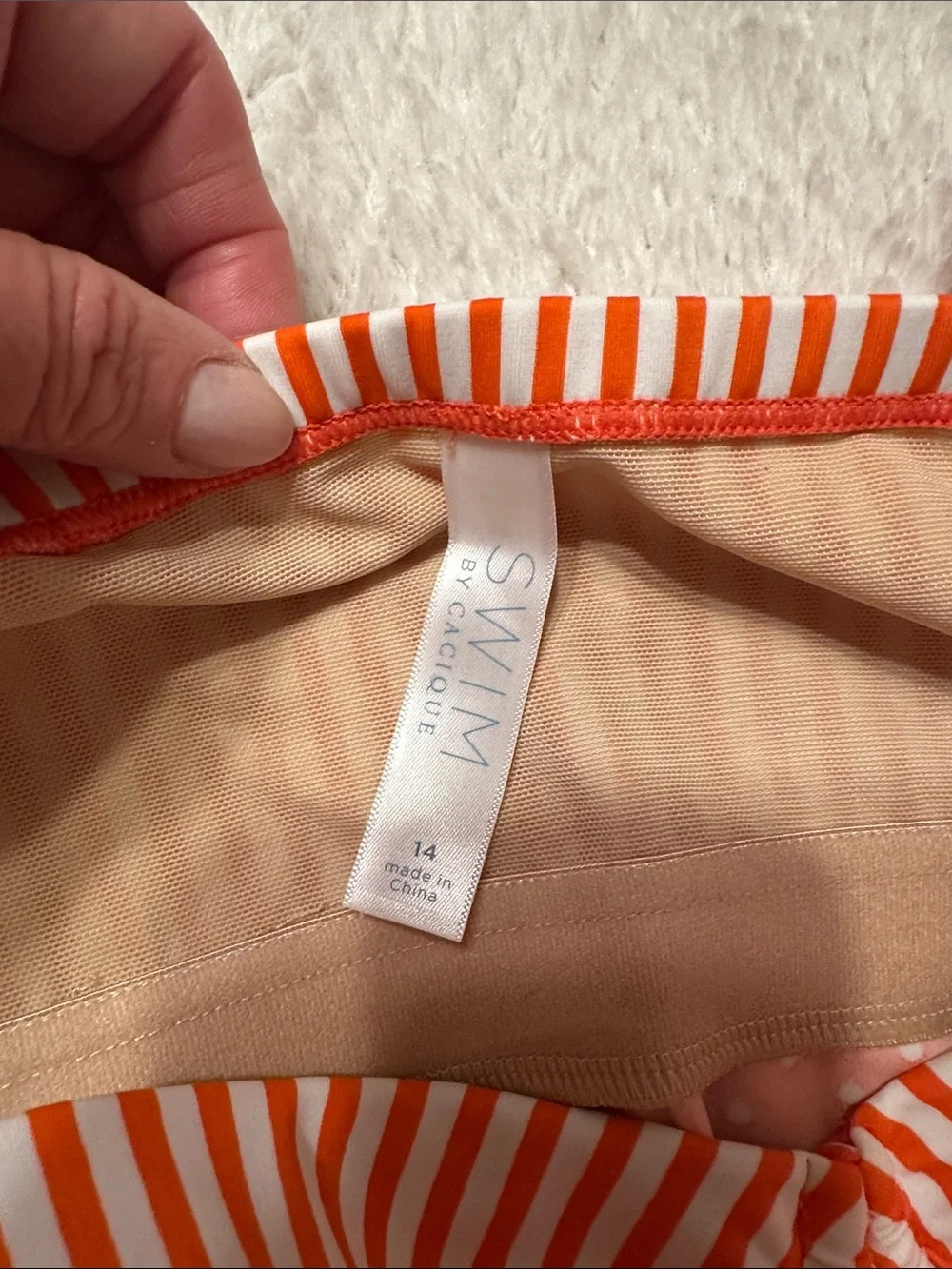 New With Tags Cacique Orange and White Polka Dot & Stripe Tankini Top Size 14
